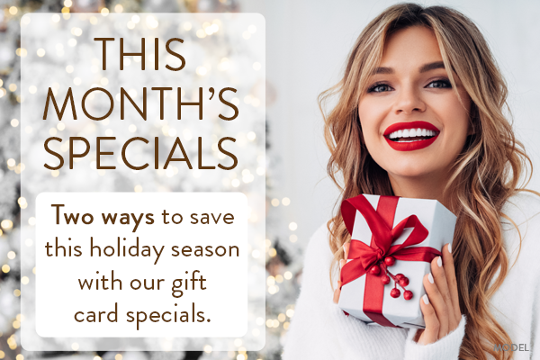 A woman happy with her gift card special from WNY Plastic Surgery.